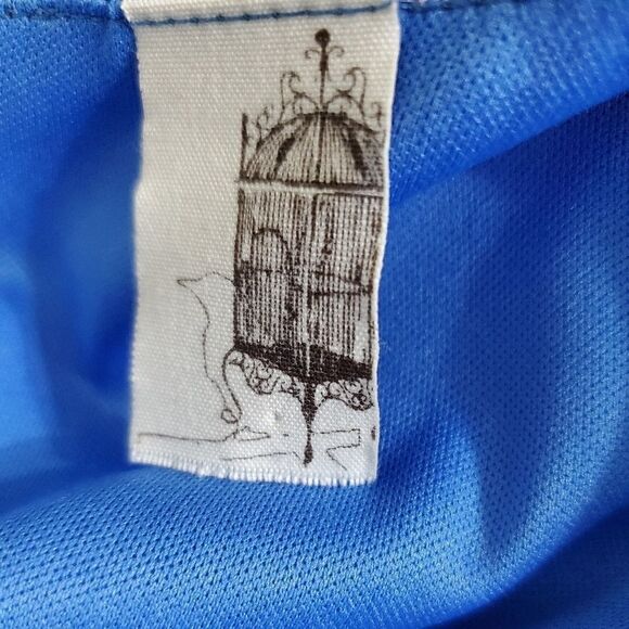 Periwinkle Blue Ruffle Dress Sz L Romantic Modest Midi Length Cap Sleeve - Picture 5 of 5